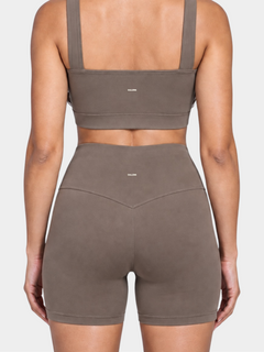 Woman wearing the Allure Short in Mocha by Gallenn – back detail