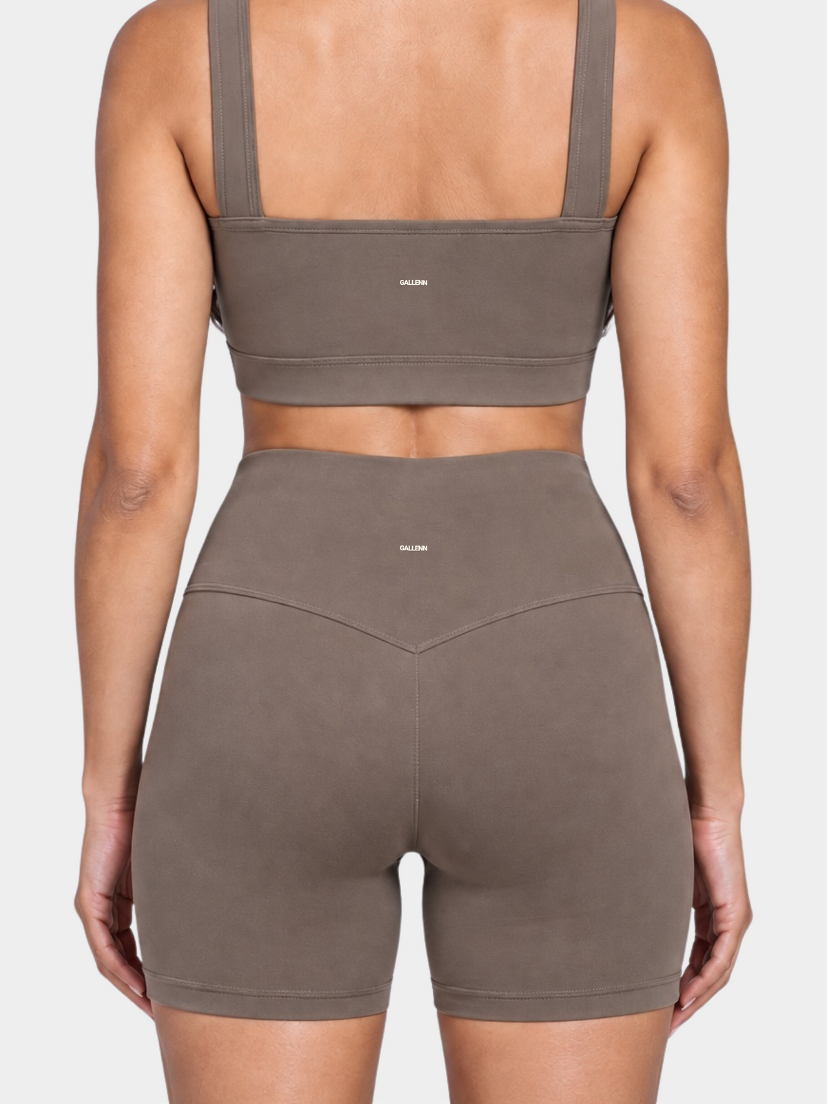 Woman wearing the Allure Short in Mocha by Gallenn – back detail