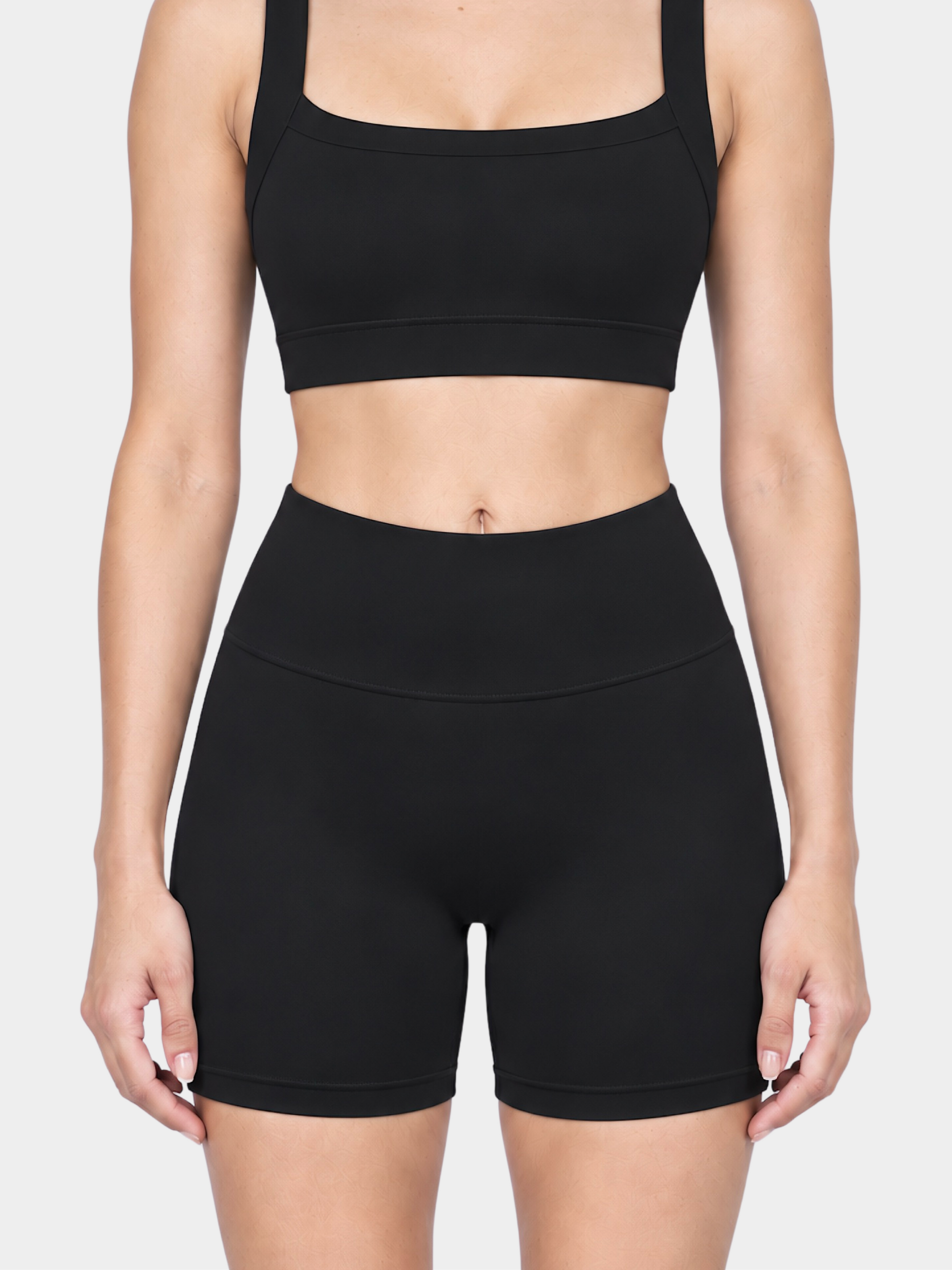 Woman wearing the Allure Short in Black by Gallenn – front detail