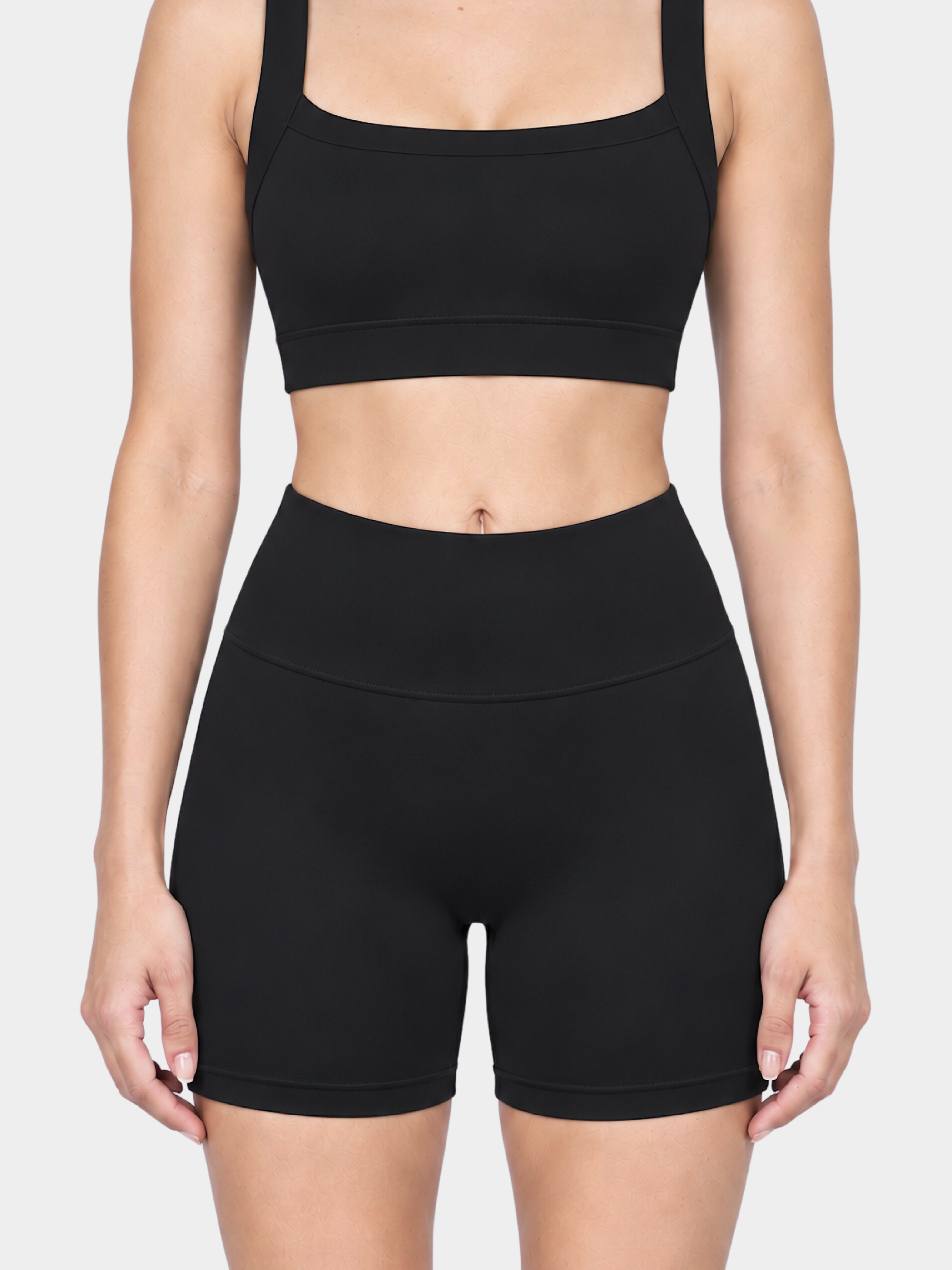 Woman wearing the Allure Short in Black by Gallenn – front detail