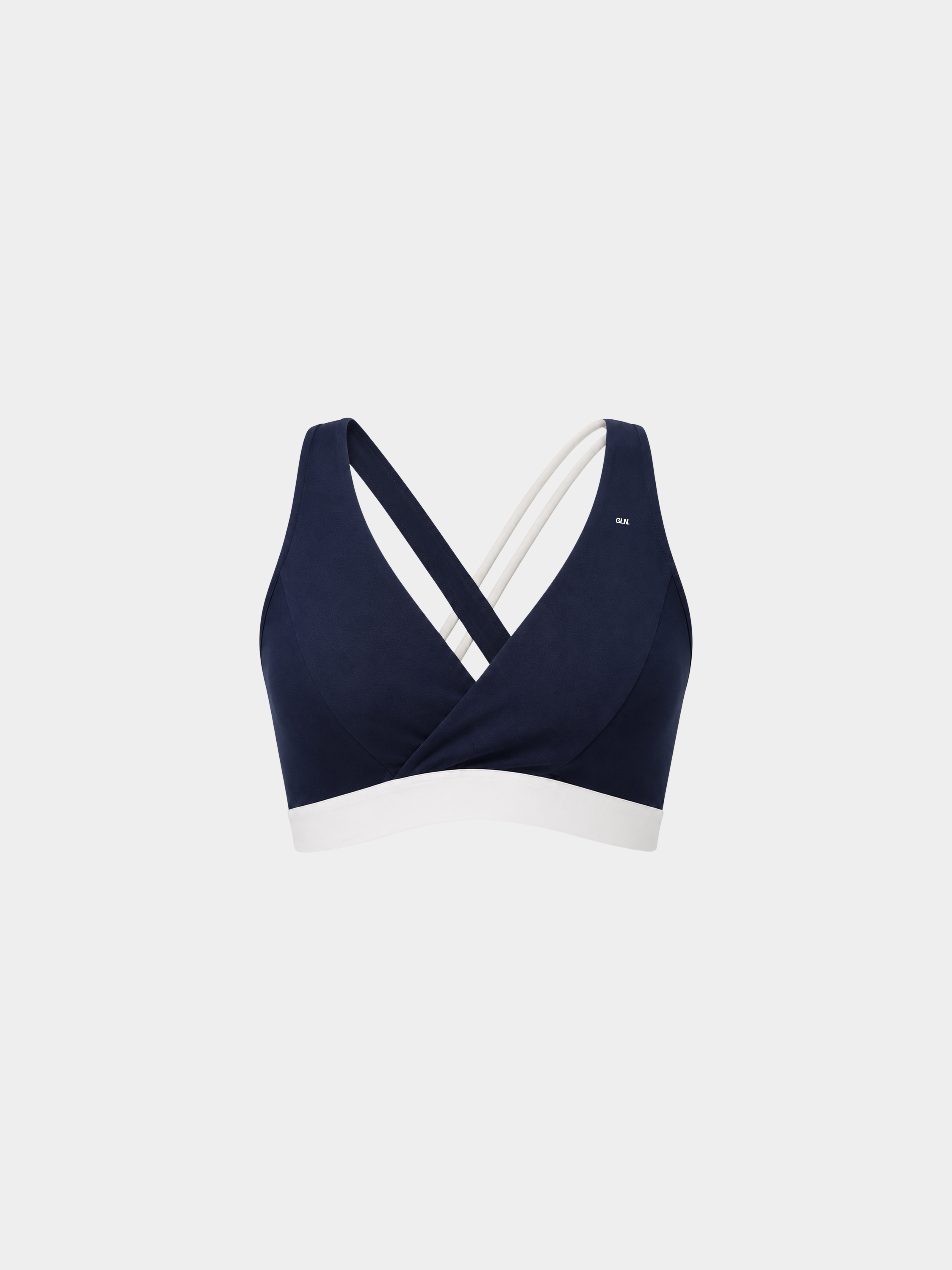 Élysée Bra in Navy White on a ghost mannequin, front view