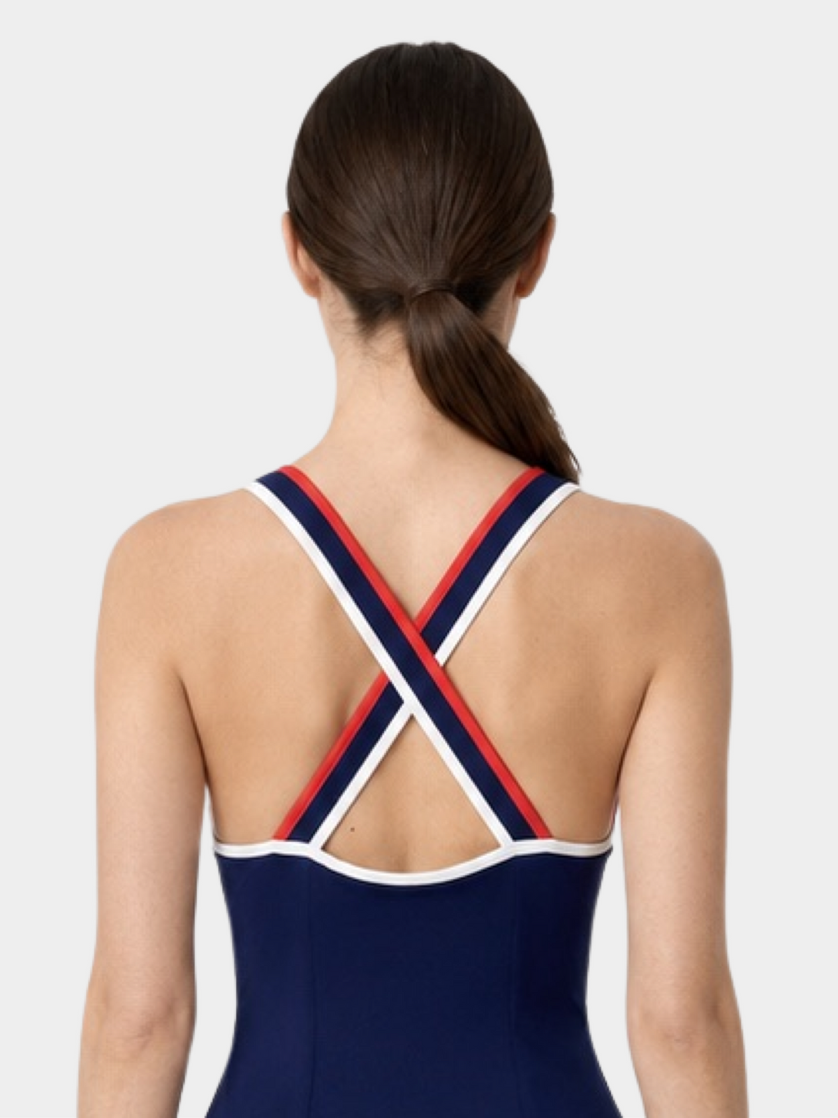 Paris Navy tennis dress – close-up cross-back detail