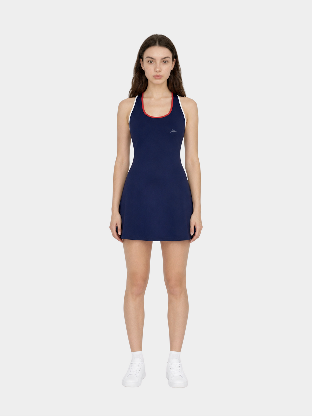 Paris Navy tennis dress – model front view