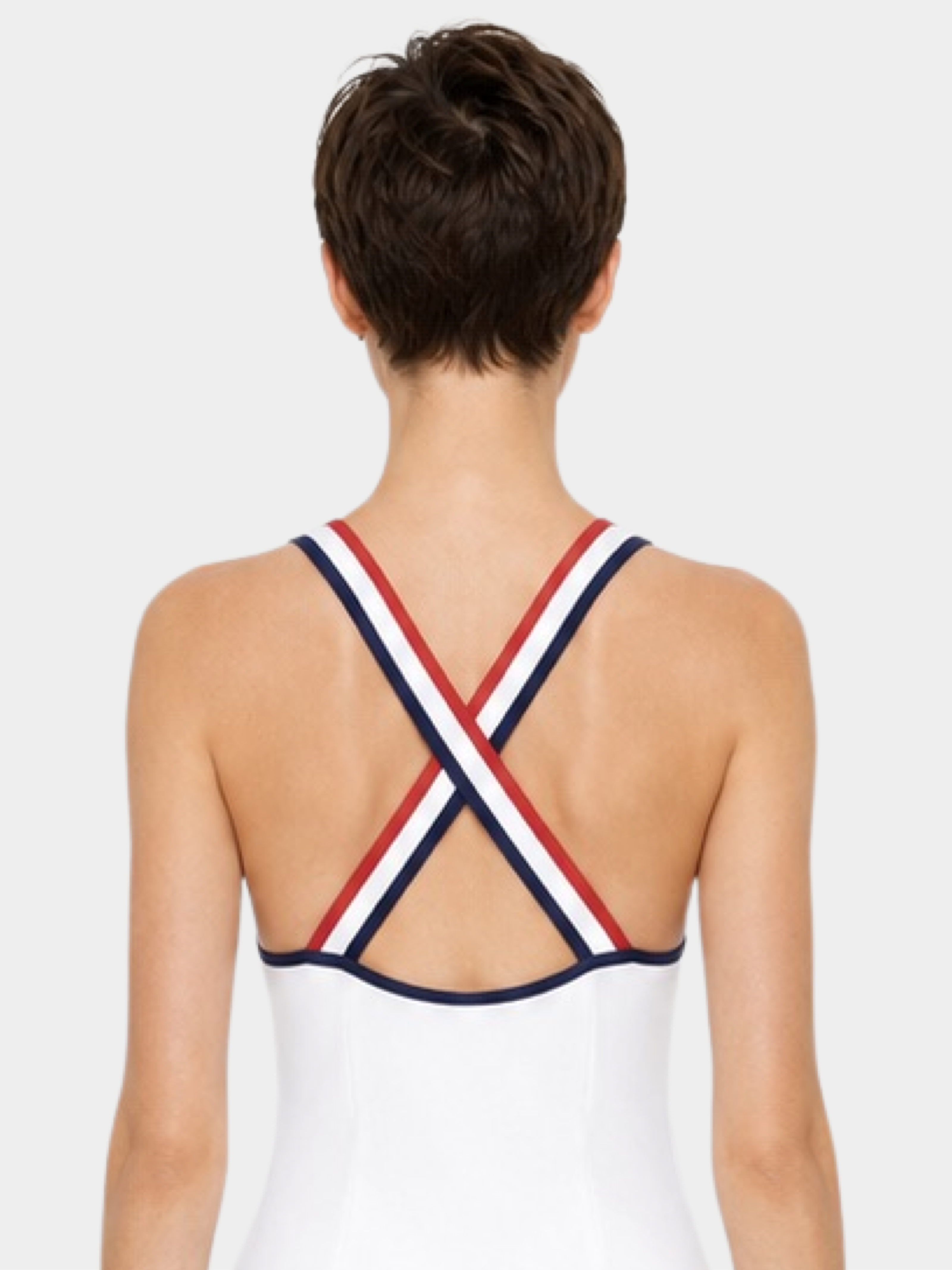 Paris White tennis dress – close-up cross-back detail