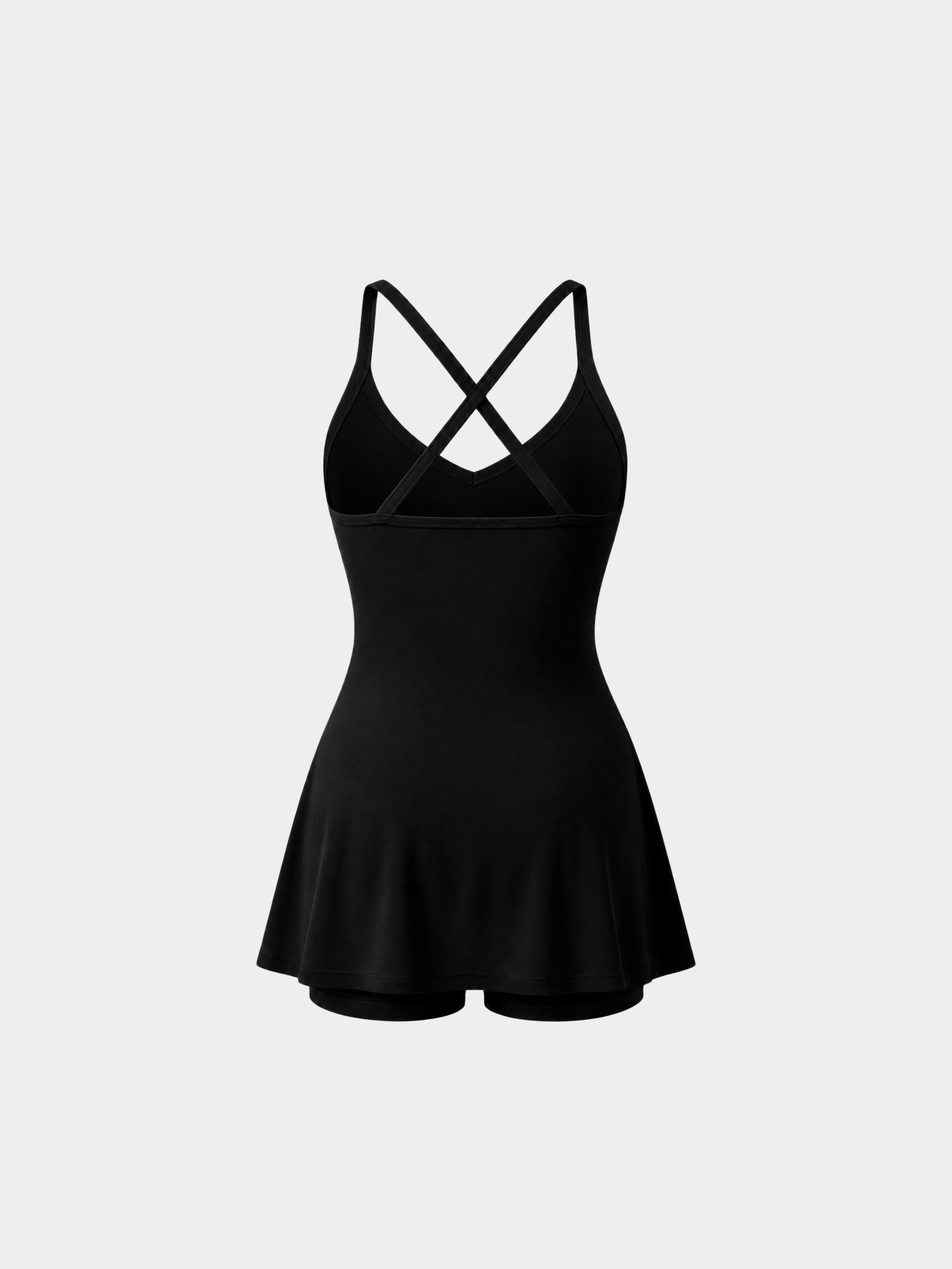 Rivoli Black tennis playsuit – ghost mannequin back view