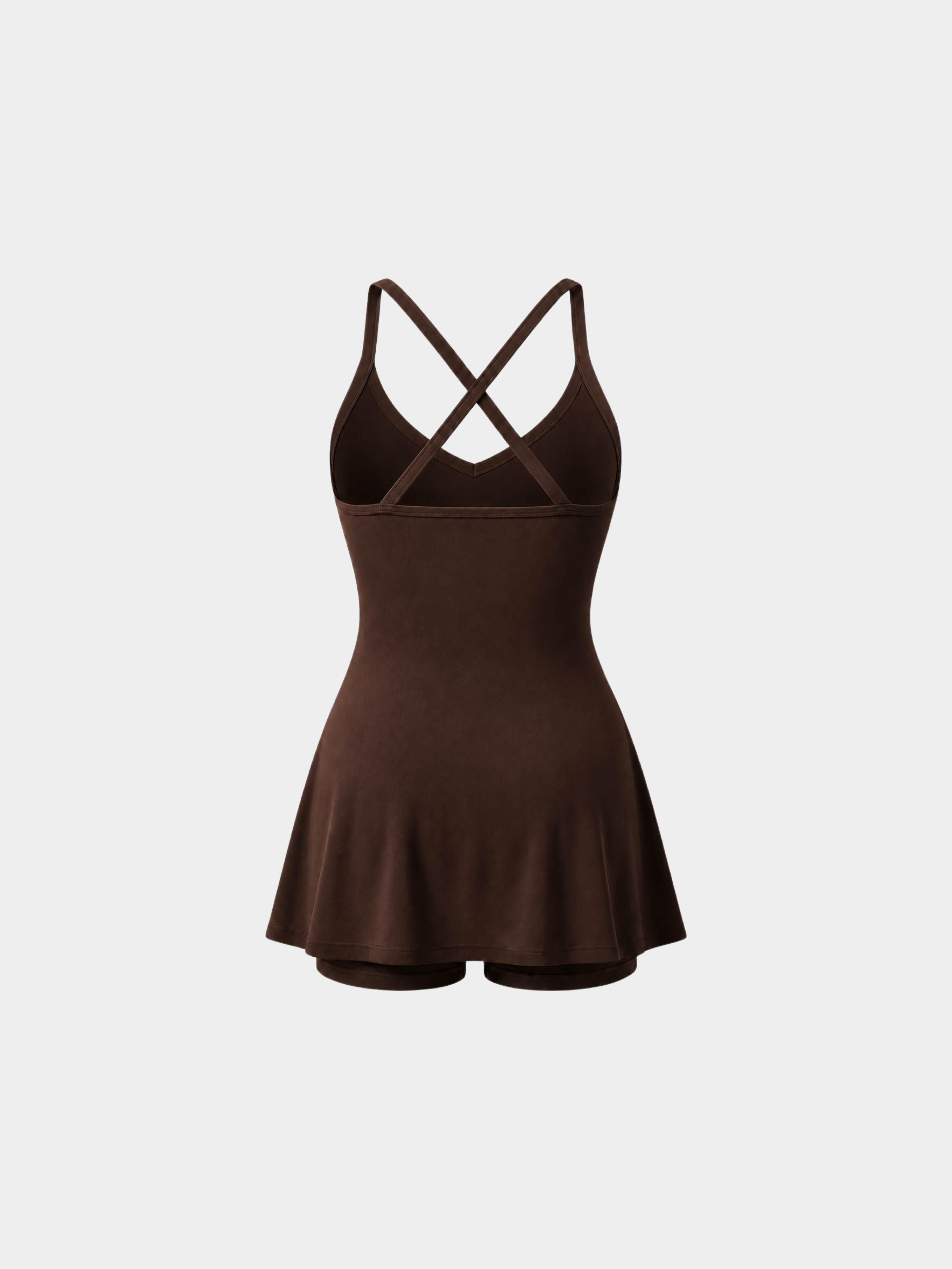 Rivoli Espresso Brown tennis playsuit – ghost mannequin back view