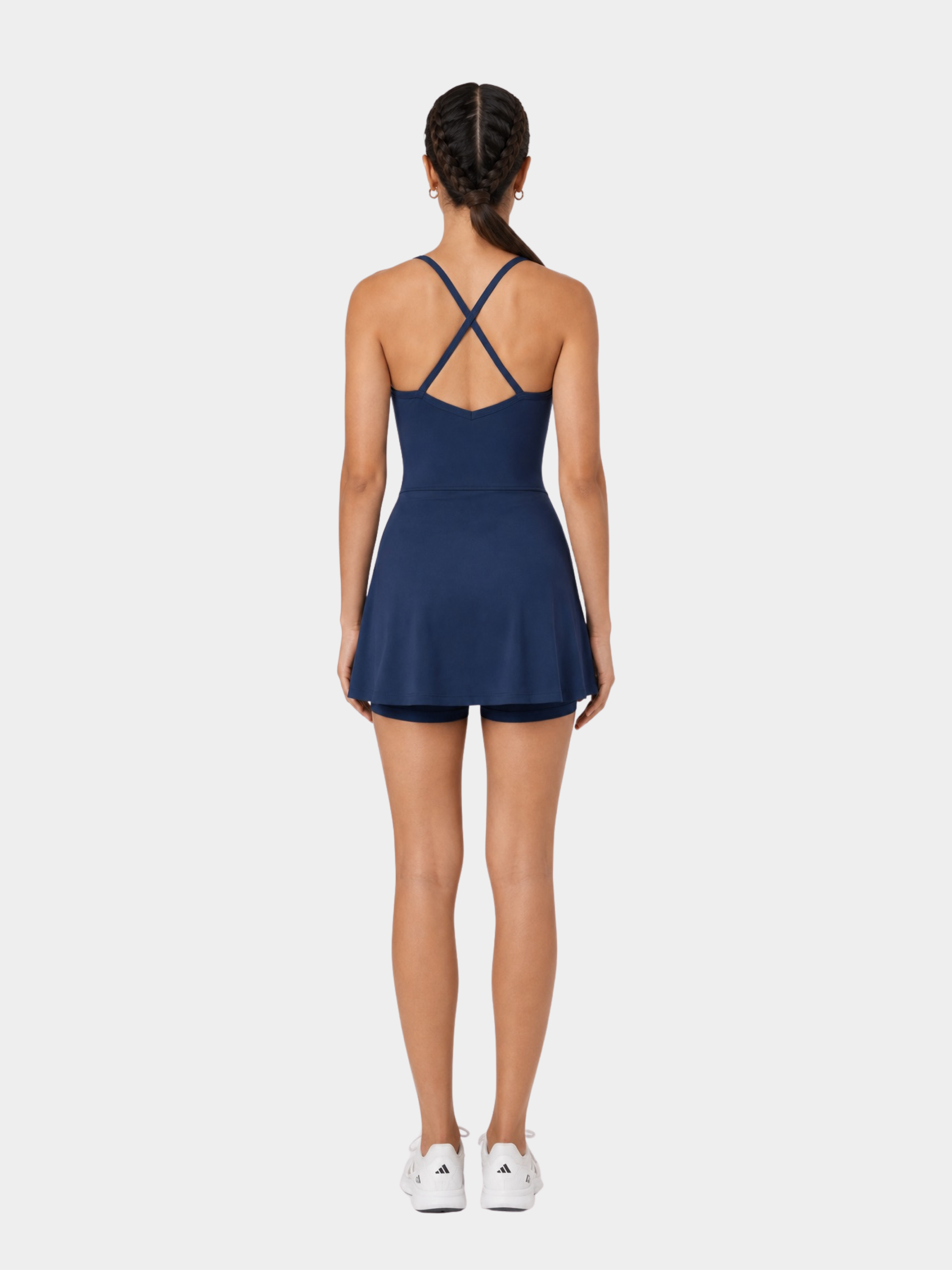 Rivoli Navy Blue tennis playsuit – model back view