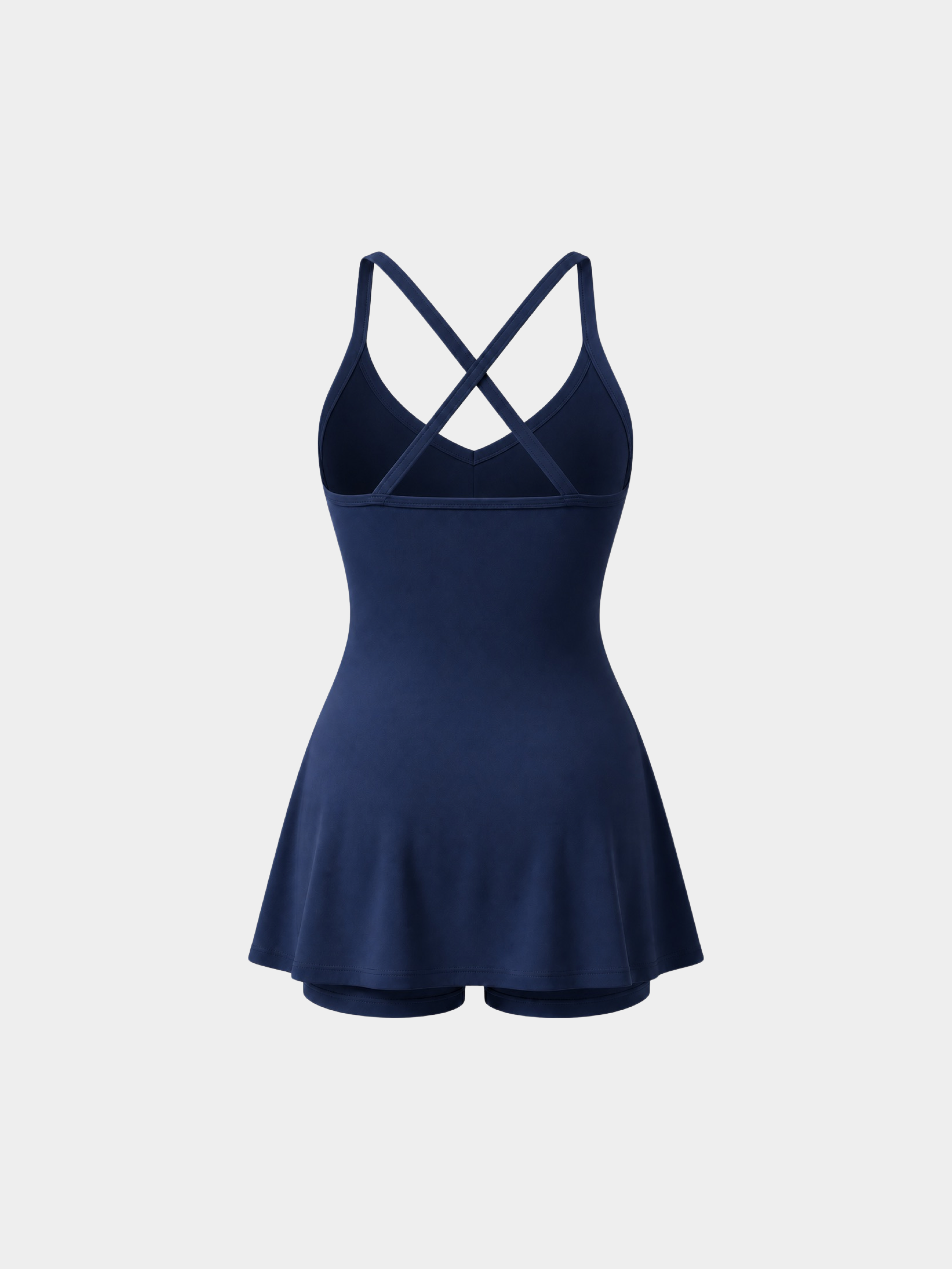 Rivoli Navy Blue tennis playsuit – ghost mannequin back view