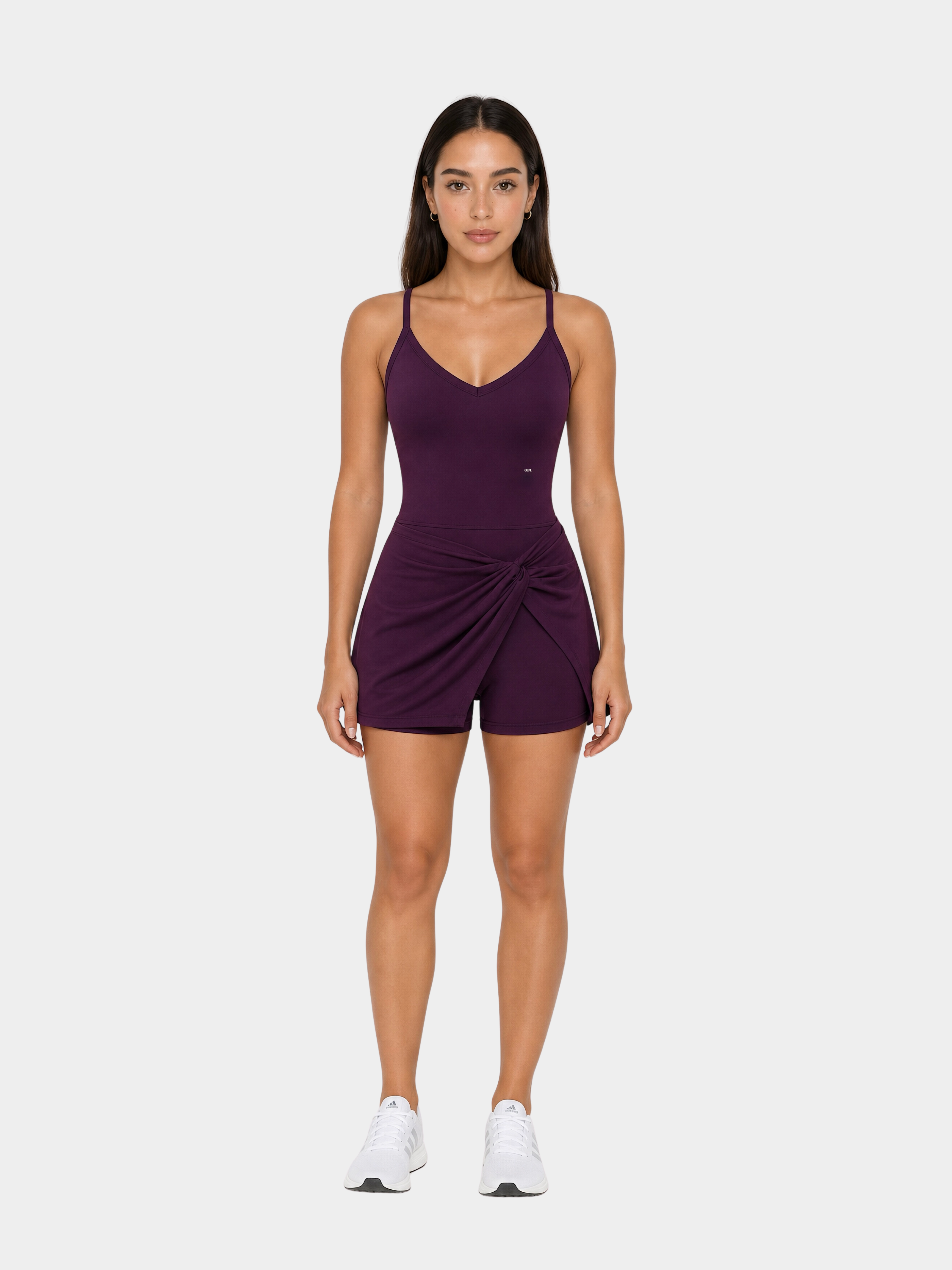 Rivoli Prune tennis playsuit – model front view