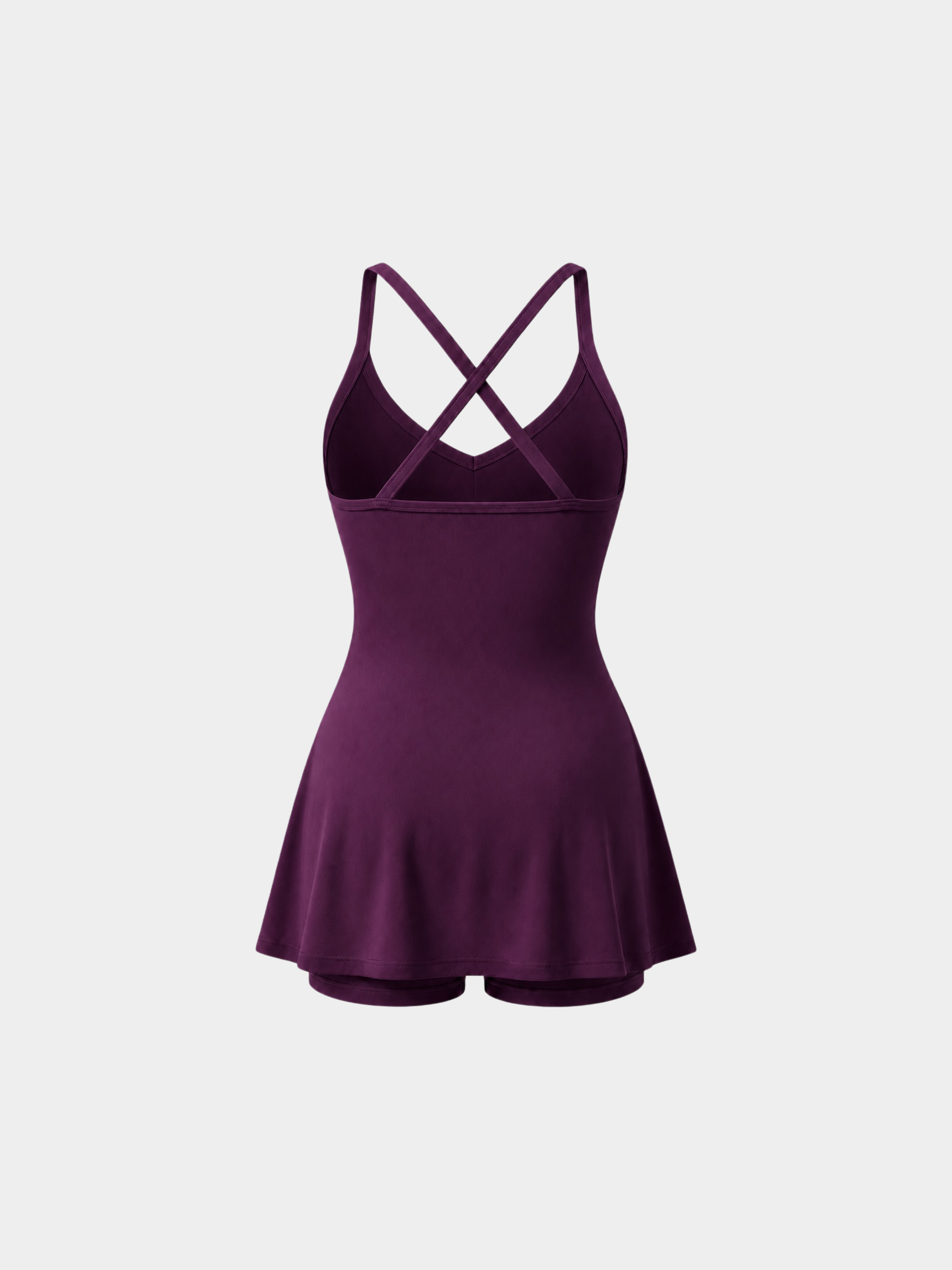 Rivoli Prune tennis playsuit – ghost mannequin back view