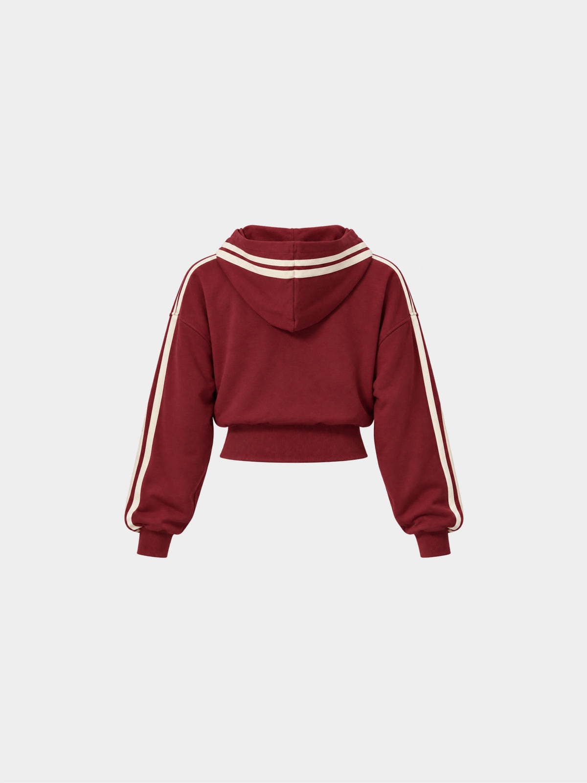 The Weekender Zip-Up Hoodie in Burgundy by Gallenn – product back with cream contrast stripes