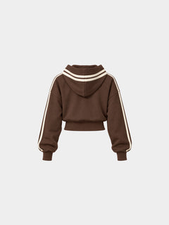 The Weekender Zip-Up Hoodie in Coffee by Gallenn – product back with cream contrast stripes