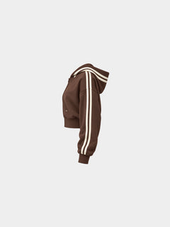 The Weekender Zip-Up Hoodie in Coffee by Gallenn – product side with cream contrast stripes