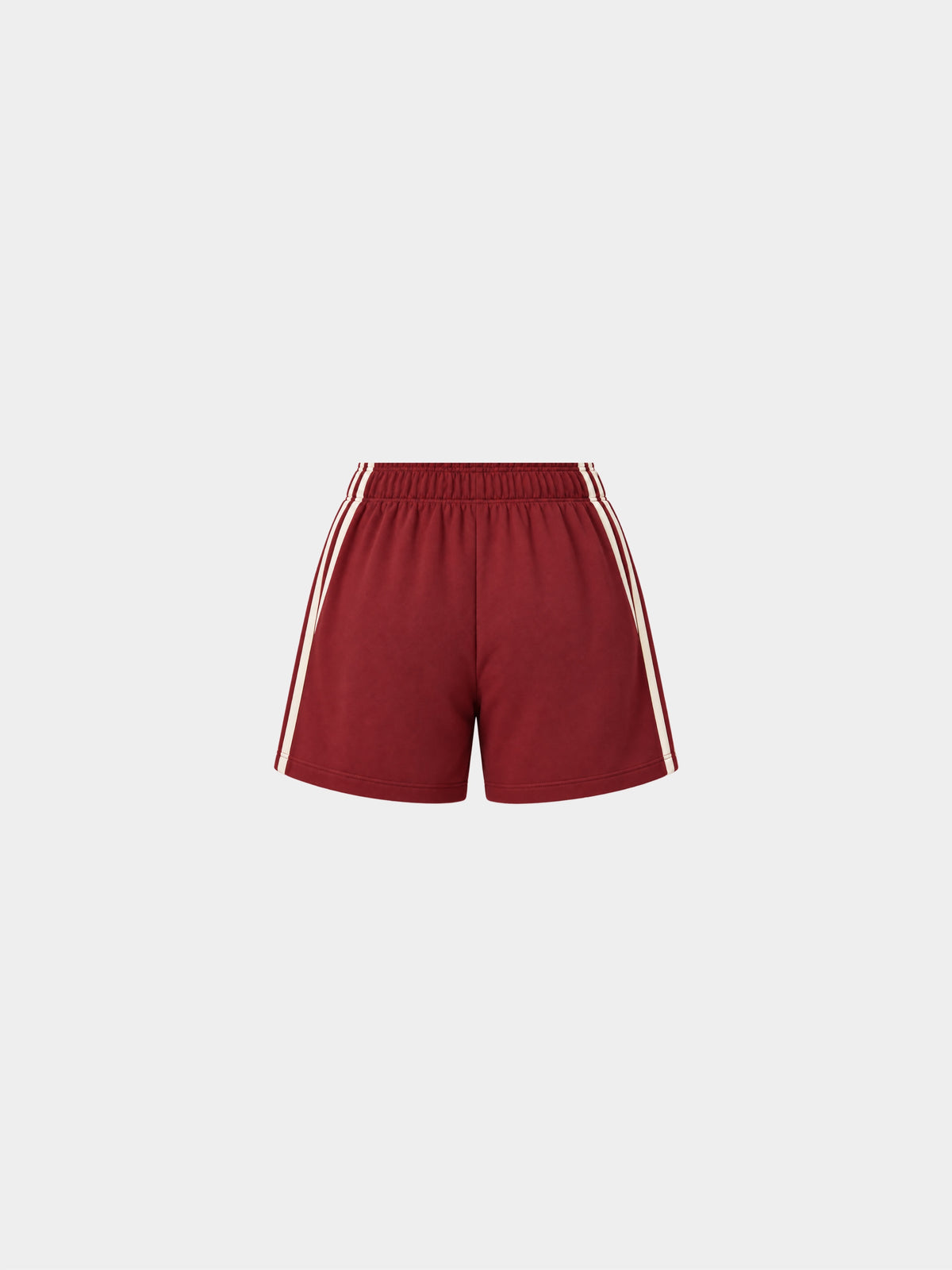 The Weekender Shorts in Burgundy by Gallenn – product back with cream side stripes