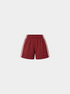The Weekender Shorts in Burgundy by Gallenn – product front with cream side stripes