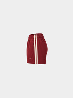 The Weekender Shorts in Burgundy by Gallenn – product side with cream side stripes